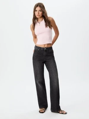 Stradivarius D92 jeansy o prostym kroju typu wide leg  CZARNY DENIM