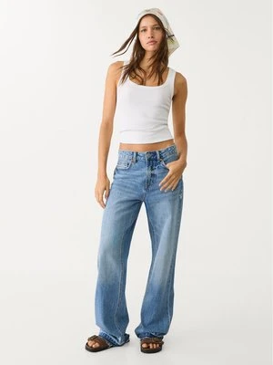 Stradivarius D92 jeansy o prostym kroju typu wide leg  Średni niebieski
