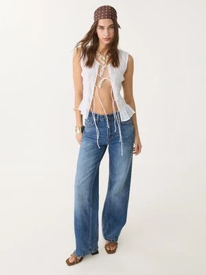 Stradivarius D92 jeansy o prostym kroju typu wide leg  ŚREDNI NIEBIESKI DENIM