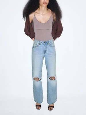 Stradivarius D92 jeansy o prostym kroju typu wide leg  ŚREDNI NIEBIESKI DENIM