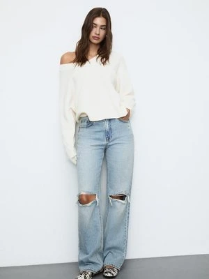 Stradivarius D92 jeansy o prostym kroju typu wide leg  ŚREDNIOJASNY NIEBIESKI DENIM