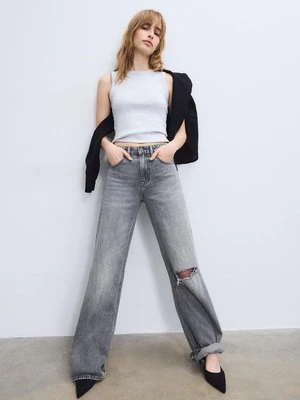 Stradivarius D92 jeansy o prostym kroju typu wide leg  SZARY DENIM