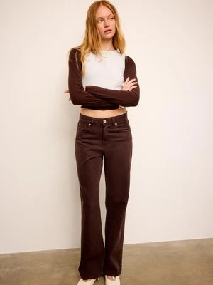 Stradivarius D92 Jeansy straight wide  Brązowy