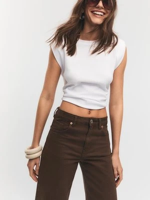 Stradivarius D92 Jeansy straight wide  Brązowy