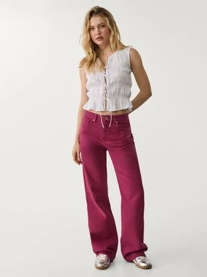 Stradivarius D92 Jeansy straight wide  Burgundowy