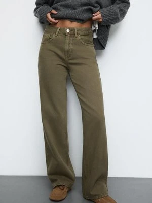 Stradivarius D92 Jeansy straight wide  Khaki
