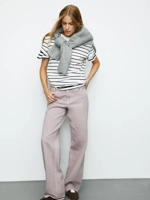 Stradivarius D92 Jeansy straight wide  Liliowy