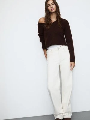 Stradivarius D92 Jeansy straight wide  Waniliowy