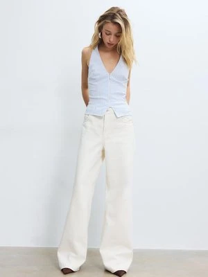 Stradivarius D92 Jeansy straight wide  Waniliowy