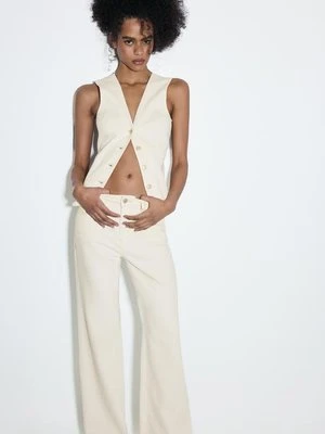 Stradivarius D92 Jeansy straight wide  Waniliowy