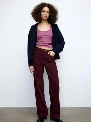 Stradivarius D92 Jeansy straight wide  Wiśniowy