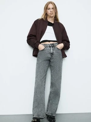 Stradivarius D92 jeansy o prostym kroju typu wide leg  CZARNY DENIM Z EFEKTEM SPRANIA