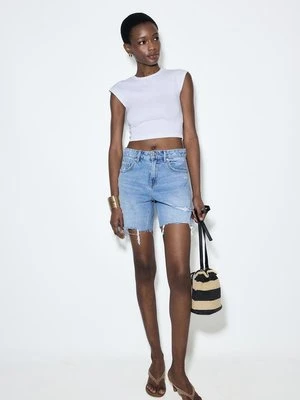 Stradivarius D93 Jeansowe spodenki longline  JASNONIEBIESKI DENIM