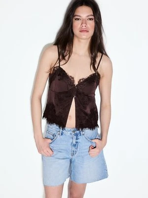 Stradivarius D93 Jeansowe spodenki longline  NIEBIESKI DENIM OVERDYED