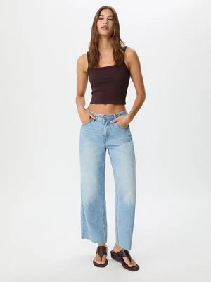 Stradivarius D96 Jeansy straight cropped  ŚREDNI NIEBIESKI DENIM