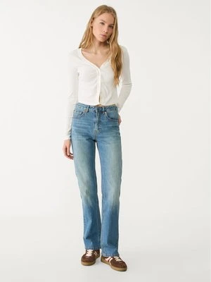 Stradivarius D98 proste jeansy w stylu vintage  Średni niebieski