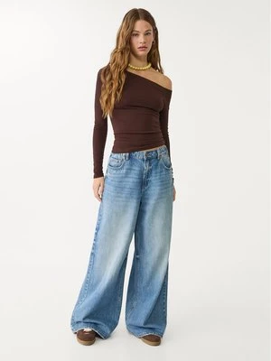 Stradivarius D99 luźne jeansy z szerokimi nogawkami  Średni niebieski