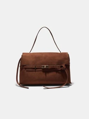 Stradivarius Damska torebka na ramię z metalowym elementem zamykającym  Jasny wielbłądzi