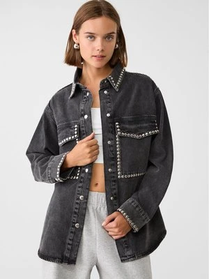 Stradivarius Denimowa kurtka z ćwiekami  Czarny denim