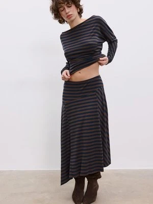 Stradivarius Długa asymetryczna spódnica w paski  Morski
