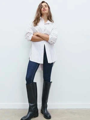 Stradivarius Długa koszula popelinowa w paski  Czarny