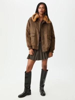 Stradivarius Długa kurtka ze sztucznego futra  Brązowy