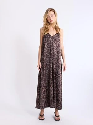 Stradivarius Długa satynowa sukienka  Średniobeżowy