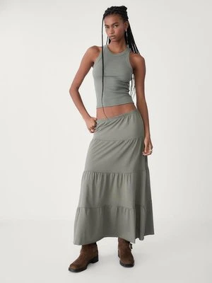 Stradivarius Długa spódnica z dzianiny o luźnym kroju  Khaki