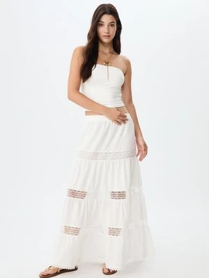 Stradivarius Długa spódnica z paneli z koronką  Biały