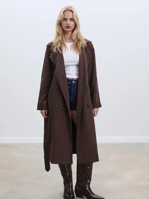 Stradivarius Długi, lejący się trencz oversize  Brązowy