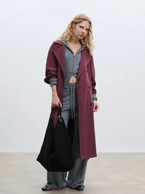 Stradivarius Długi, luźny trencz oversize  Wiśniowy