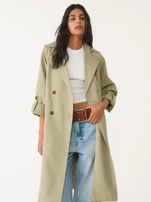 Stradivarius Długi luźny trencz z paskiem  Khaki
