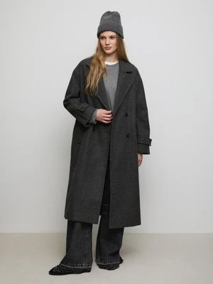 Stradivarius Długi płaszcz oversize  Ciemnoszary