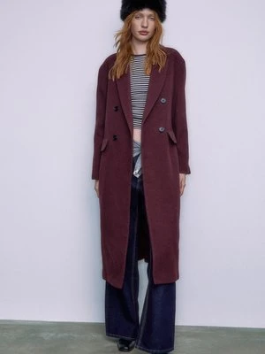 Stradivarius Długi płaszcz oversize  Fioletowy