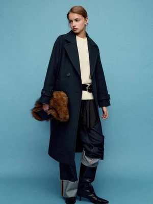 Stradivarius Długi płaszcz oversize o miękkim dotyku  Morski