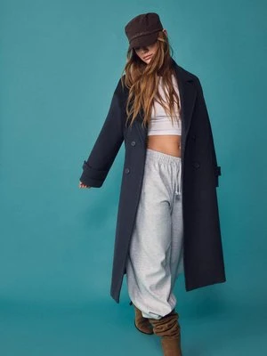 Stradivarius Długi płaszcz oversize o miękkim dotyku  Morski