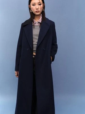 Stradivarius Długi płaszcz z paskiem  Ciemnomorski