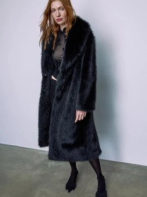 Zdjęcie produktu Stradivarius Długi płaszcz ze sztucznego futra  Czarny