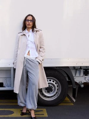 Stradivarius Długi trencz jednorzędowy  Kamień