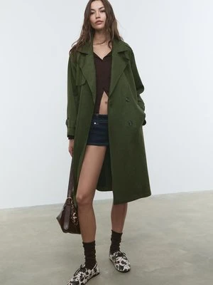 Stradivarius Długi trencz z efektem sztucznego zamszu  0-525