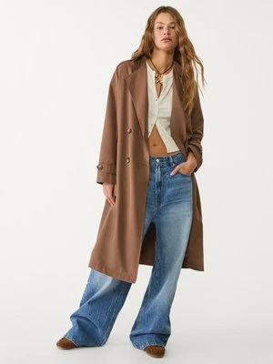 Stradivarius Długi trencz z lejącego materiału  Brązowy