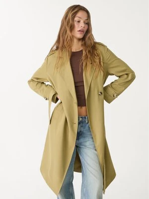 Stradivarius Długi trencz z lejącego materiału  Khaki