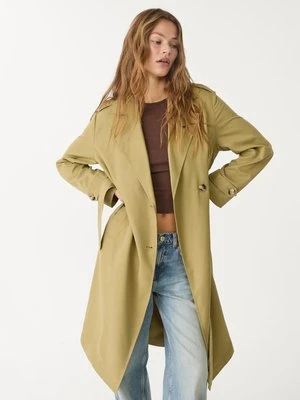 Stradivarius Długi trencz z lejącego materiału  Khaki