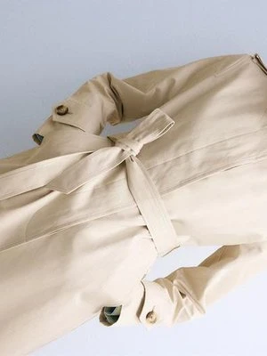 Stradivarius Długi trencz z pojedynczym rzędem guzików  Kamień