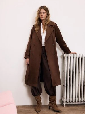 Stradivarius Długi trencz ze sztucznego zamszu  Brązowy