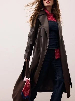 Stradivarius Długi trencz ze sztucznej skóry  Brązowy