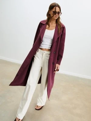 Stradivarius Długi, zwiewny trencz oversize  Wiśniowy