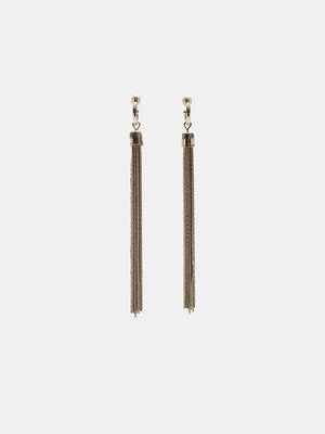 Stradivarius Długie kolczyki z pomponem i metalowym elementem  Złoty