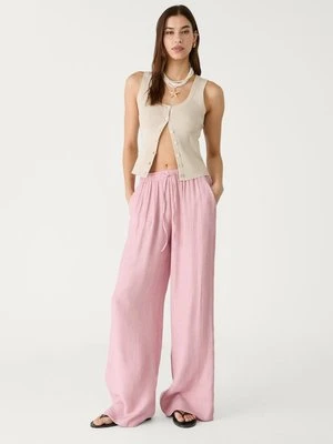 Stradivarius Długie zwiewne spodnie o fakturze  Pastelowy róż