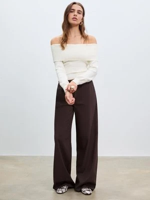 Stradivarius Długie, zwiewne spodnie wizytowe  Brązowy